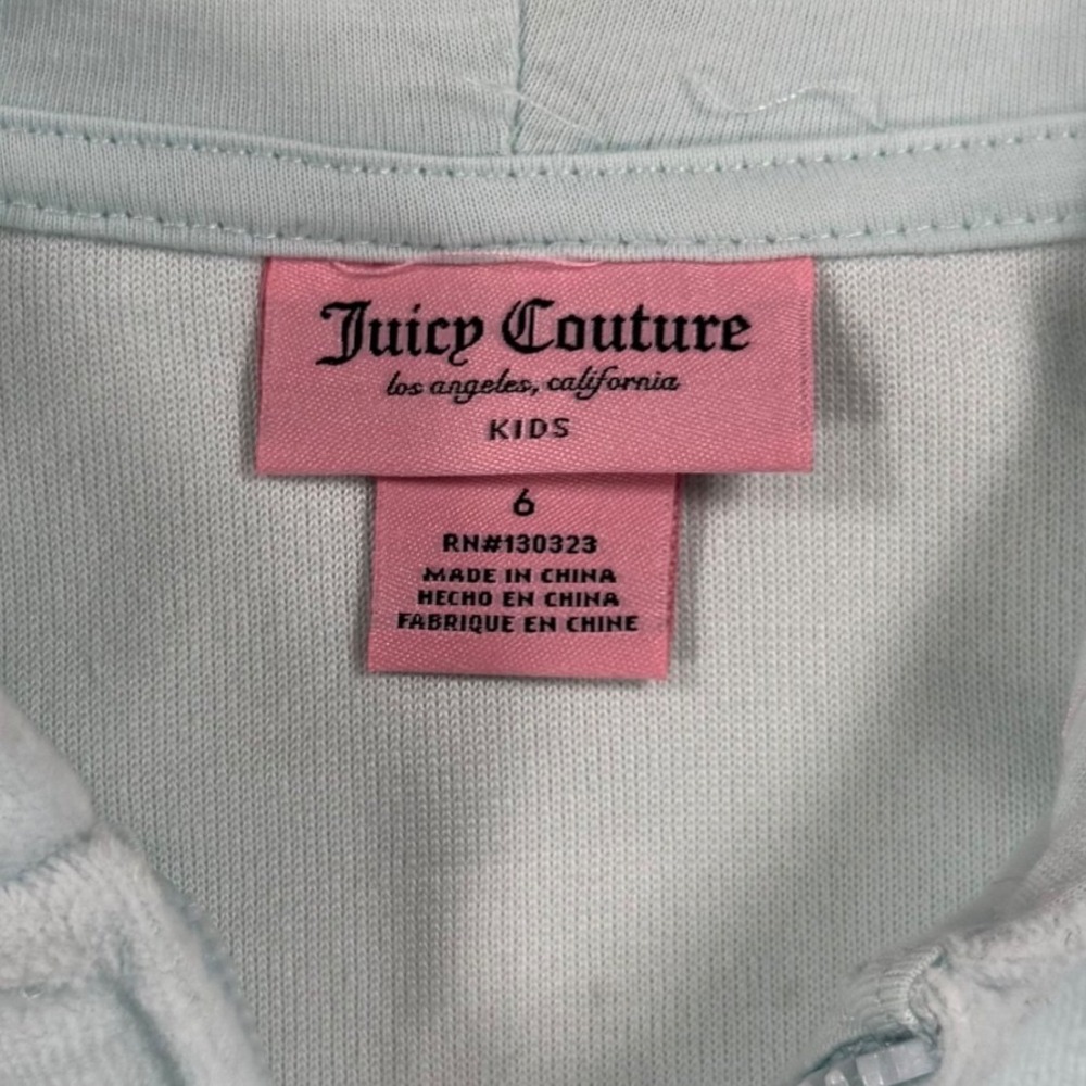 Juicy Couture Kids Velour Tracksuit Light Blue Hoodie Joggers Set Size 6 - Picture 7 of 13